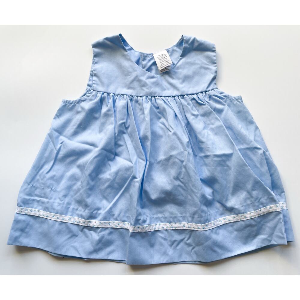 Vintage Baby Girl's Blue and White Sleeveless Dress Size 24 Months